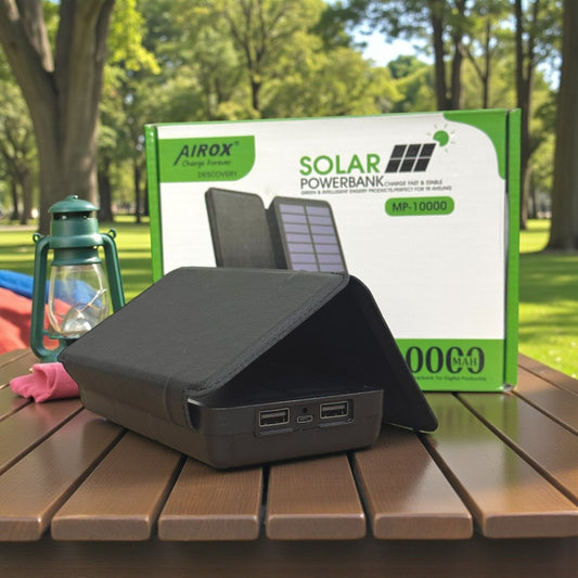 AIROX 10000mAh Solar Power Bank with Foldable Solar Panels – Dual USB Portable Charger for Camping, Hiking & Outdoor Travel