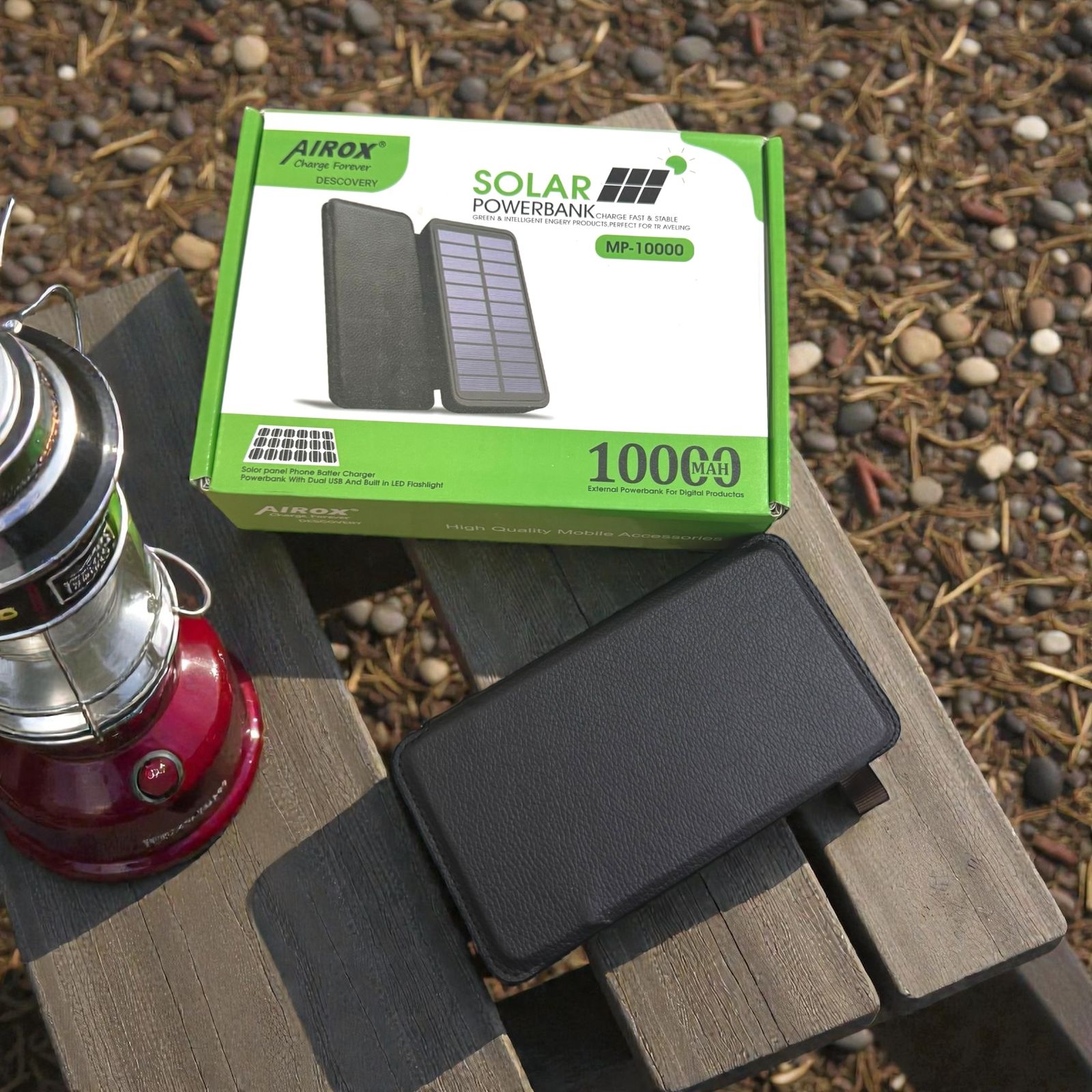 AIROX 10000mAh Solar Power Bank with Foldable Solar Panels – Dual USB Portable Charger for Camping, Hiking & Outdoor Travel