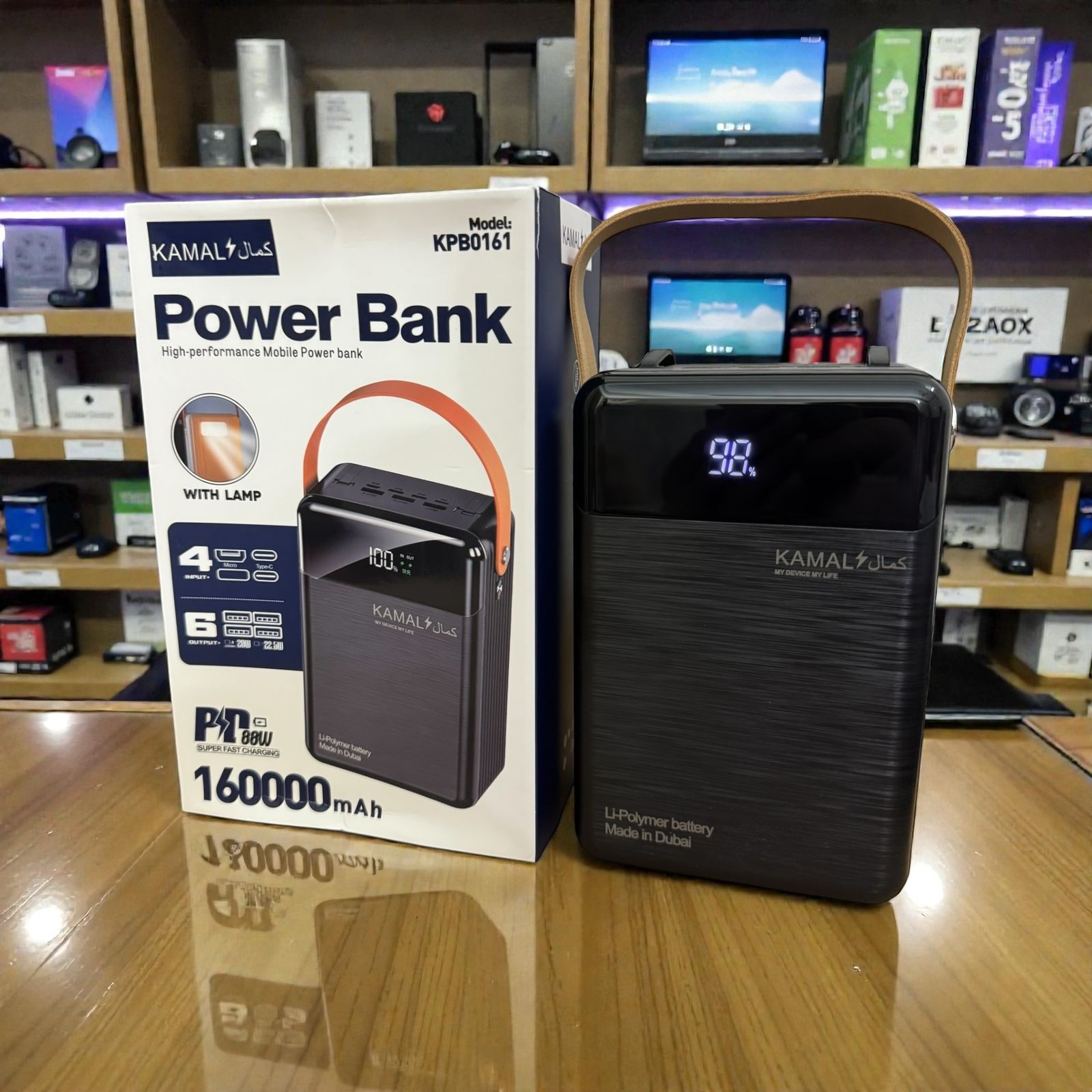 KAMAL 160000mAh High-Capacity Power Bank with LED Lamp – 88W Fast Charging, Multi-Port Portable Power Station for Travel & Emergency KPB-p161