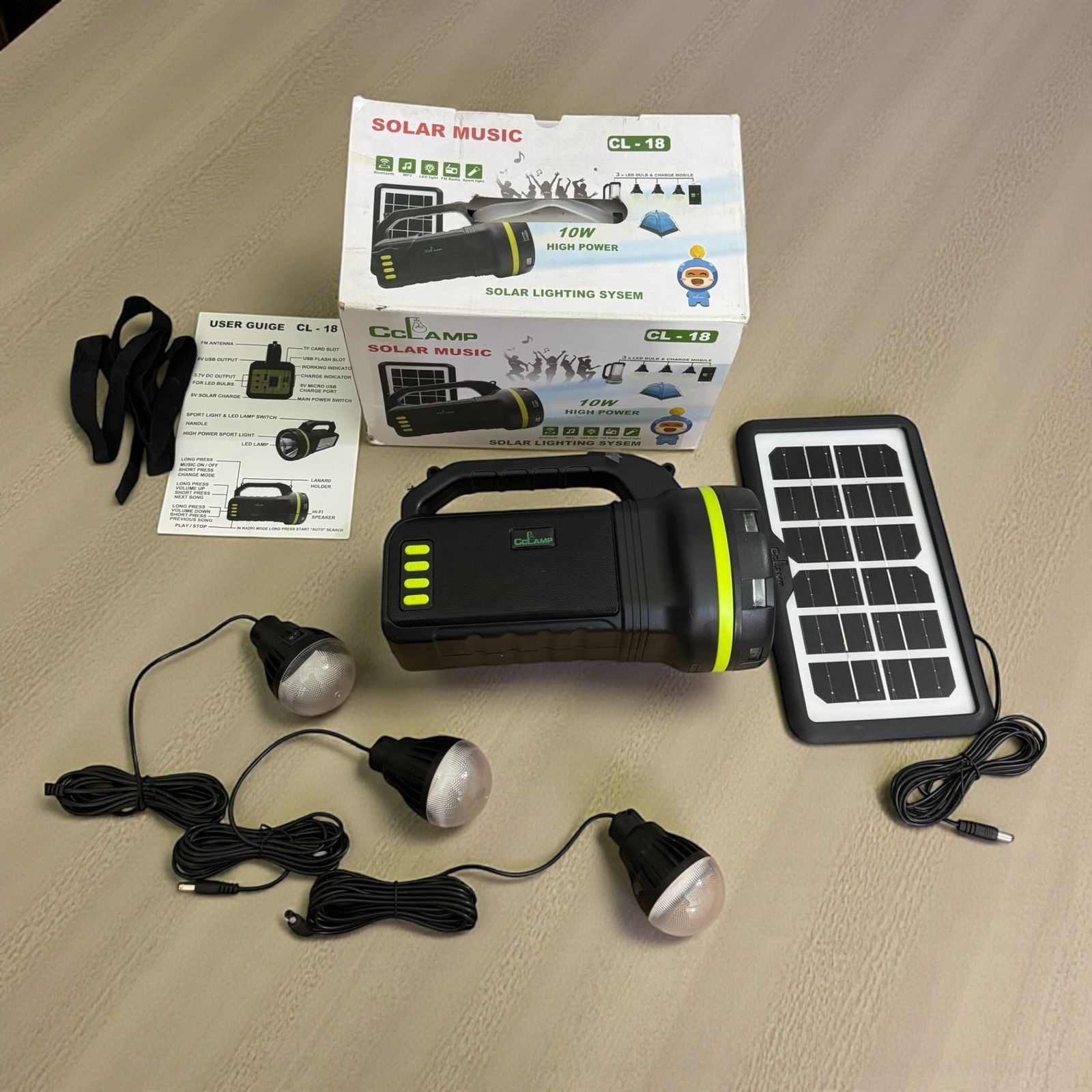 CCLAMP CL-18 Solar Lighting System 10W | Rechargeable Solar Lamp with FM Radio, Bluetooth & LED Bulbs