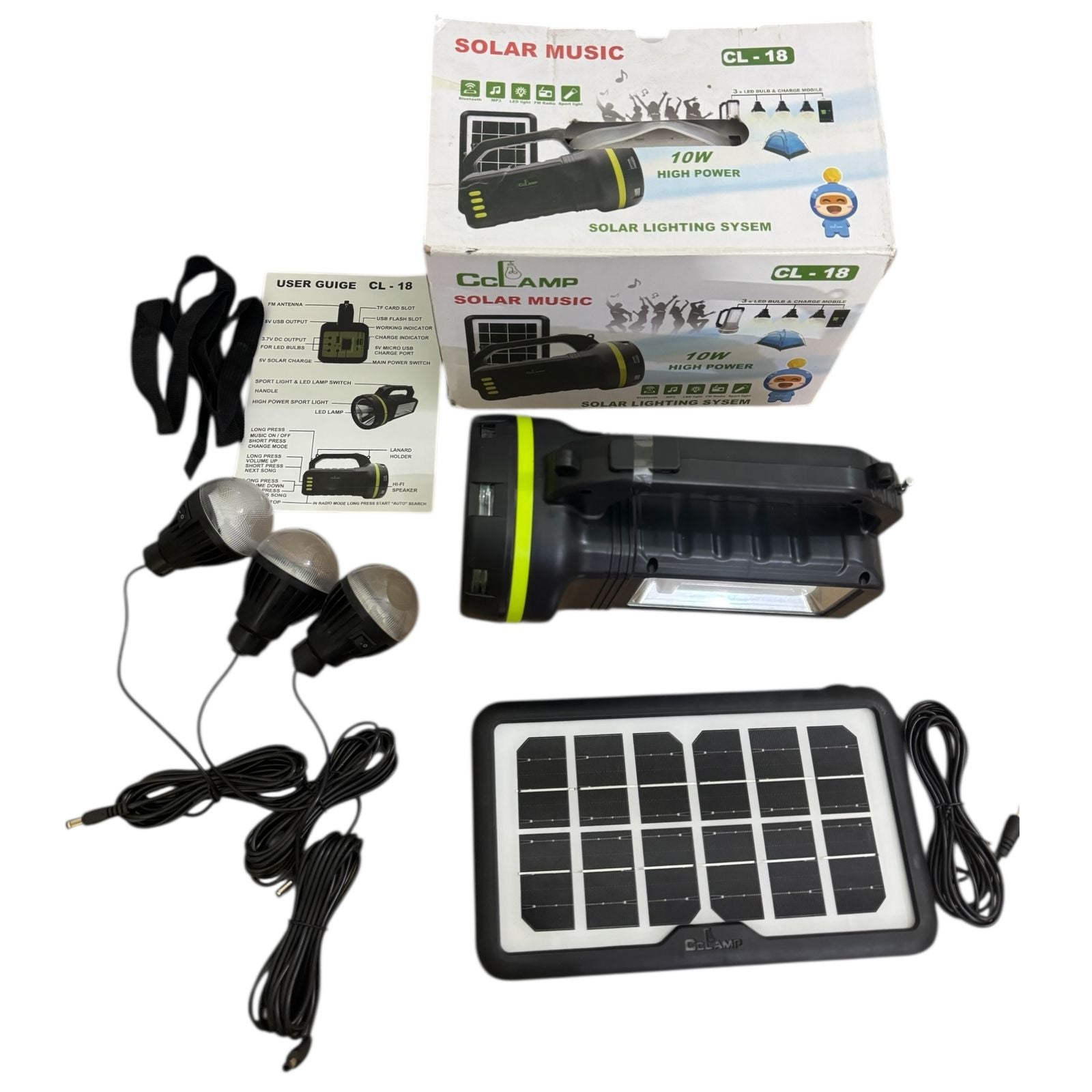CCLAMP CL-18 Solar Lighting System 10W | Rechargeable Solar Lamp with FM Radio, Bluetooth & LED Bulbs