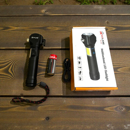 Multifunctional LED Flashlight Rechargeable with COB Side Light, Zoom, Magnet &amp; Power Bank – Outdoor &amp; Emergency Torch