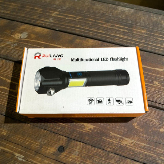 Multifunctional LED Flashlight Rechargeable with COB Side Light, Zoom, Magnet &amp; Power Bank – Outdoor &amp; Emergency Torch