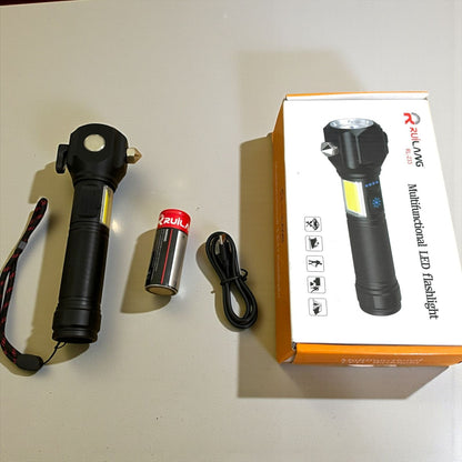 Multifunctional LED Flashlight Rechargeable with COB Side Light, Zoom, Magnet &amp; Power Bank – Outdoor &amp; Emergency Torch