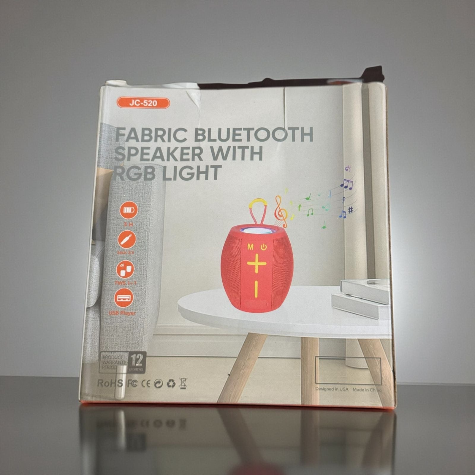 JC-520 Fabric Bluetooth Speaker with RGB Light – Portable Wireless Speaker