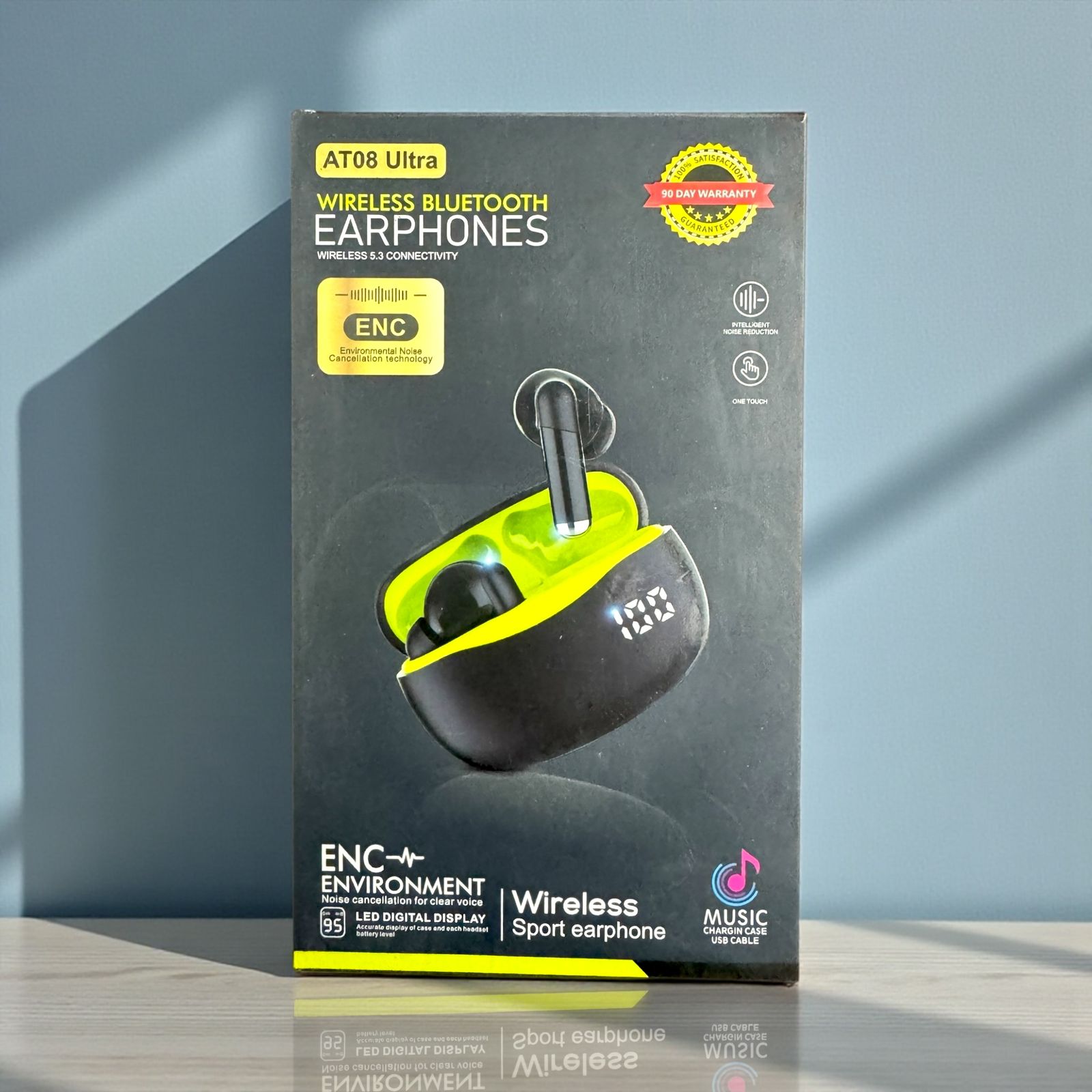 AT08 Ultra Wireless Bluetooth Earphones with ENC & LED Display