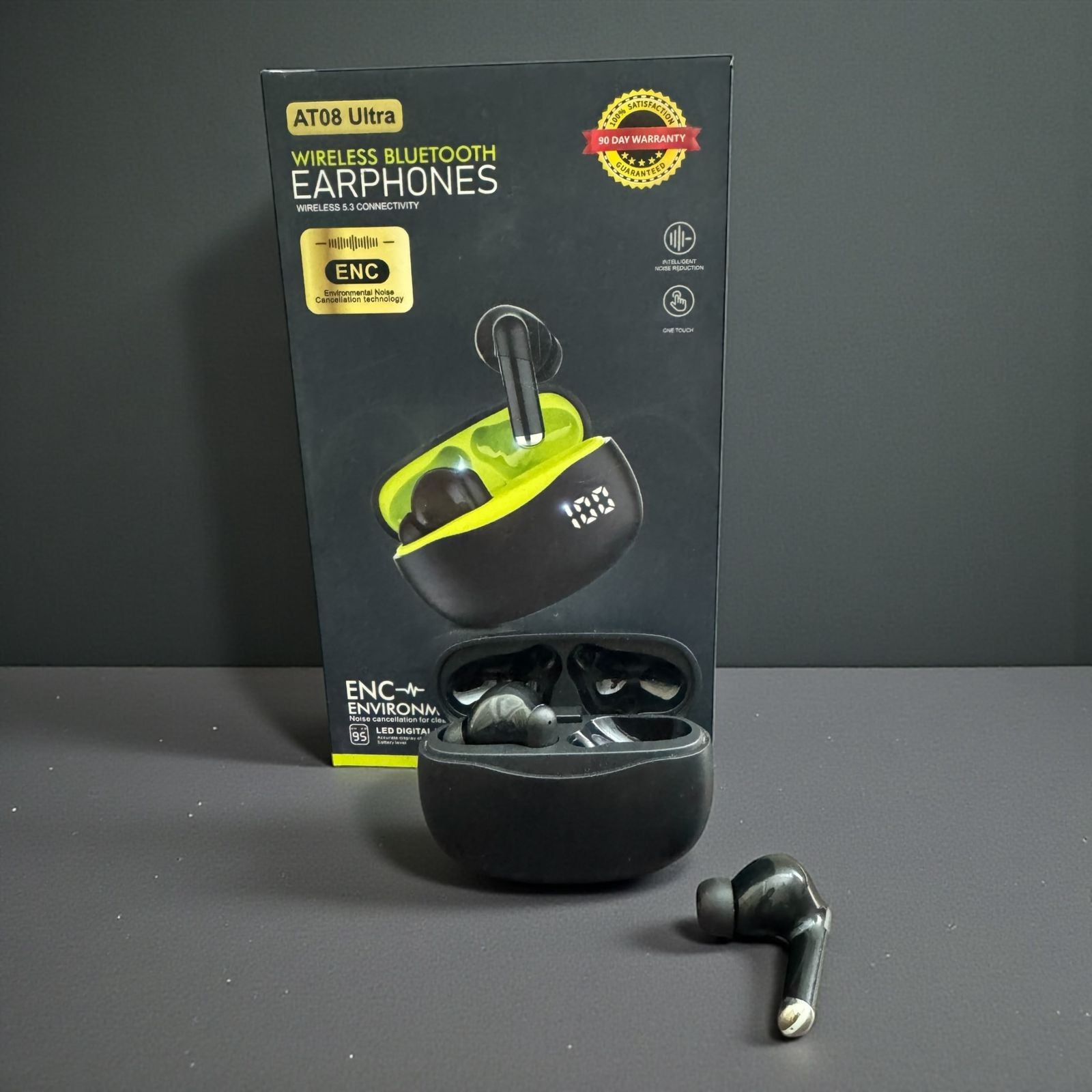 AT08 Ultra Wireless Bluetooth Earphones with ENC & LED Display