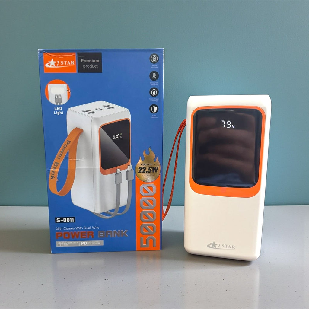 50000mAh Fast Charging Power Bank 22.5W with Dual Built-in Cables & LED Display