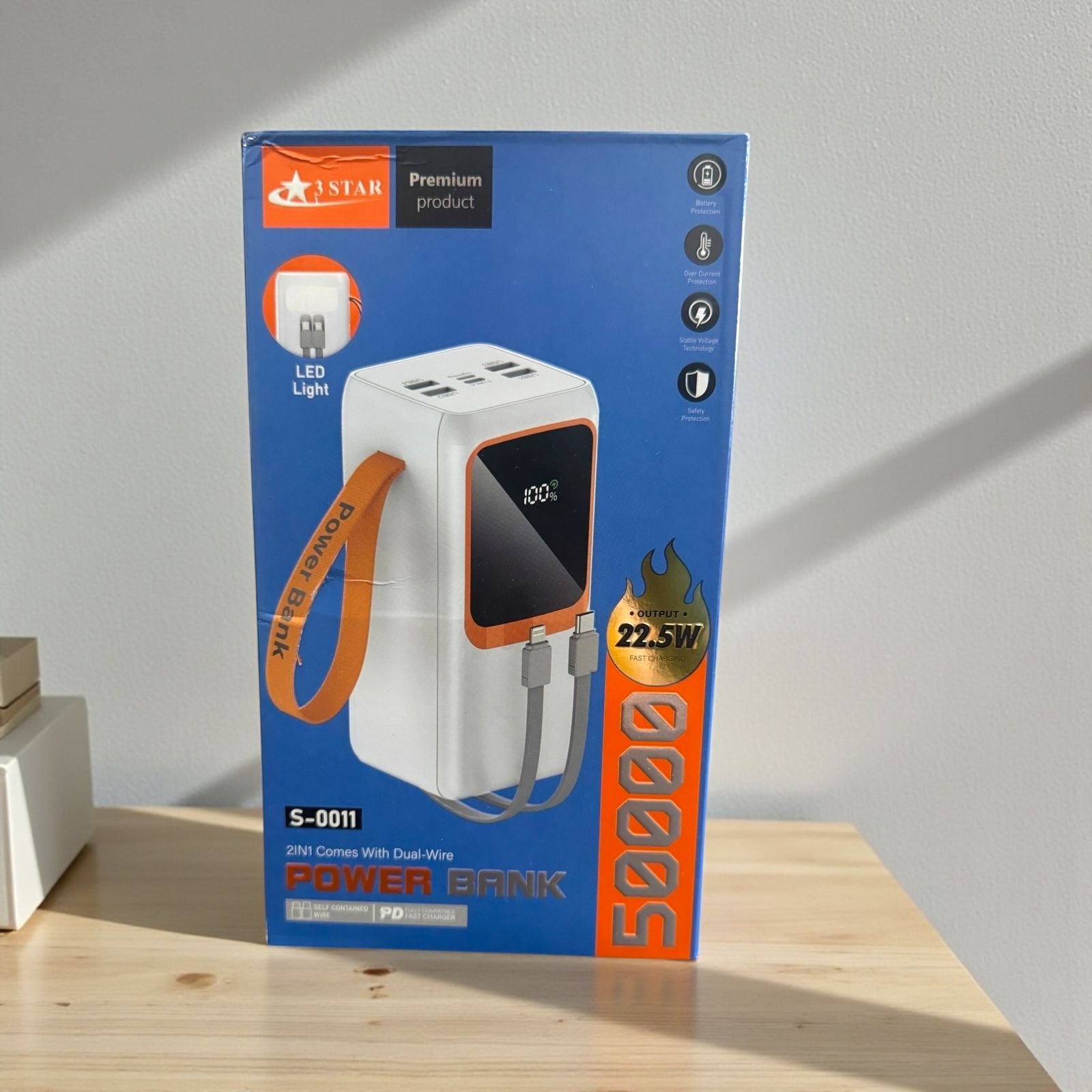 50000mAh Fast Charging Power Bank 22.5W with Dual Built-in Cables & LED Display