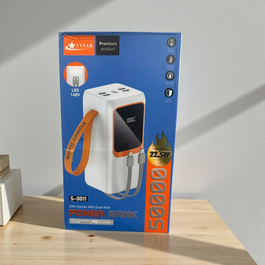50000mAh Fast Charging Power Bank 22.5W with Dual Built-in Cables & LED Display