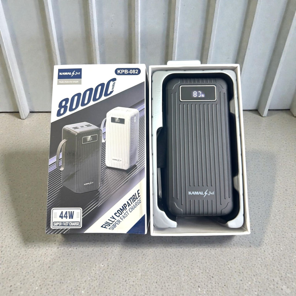 KAMAL 80000mAh Power Bank 44W Super Fast Charge with Built-In Cables, LED Display, Type-C Lightning Micro USB – Model KPB-082