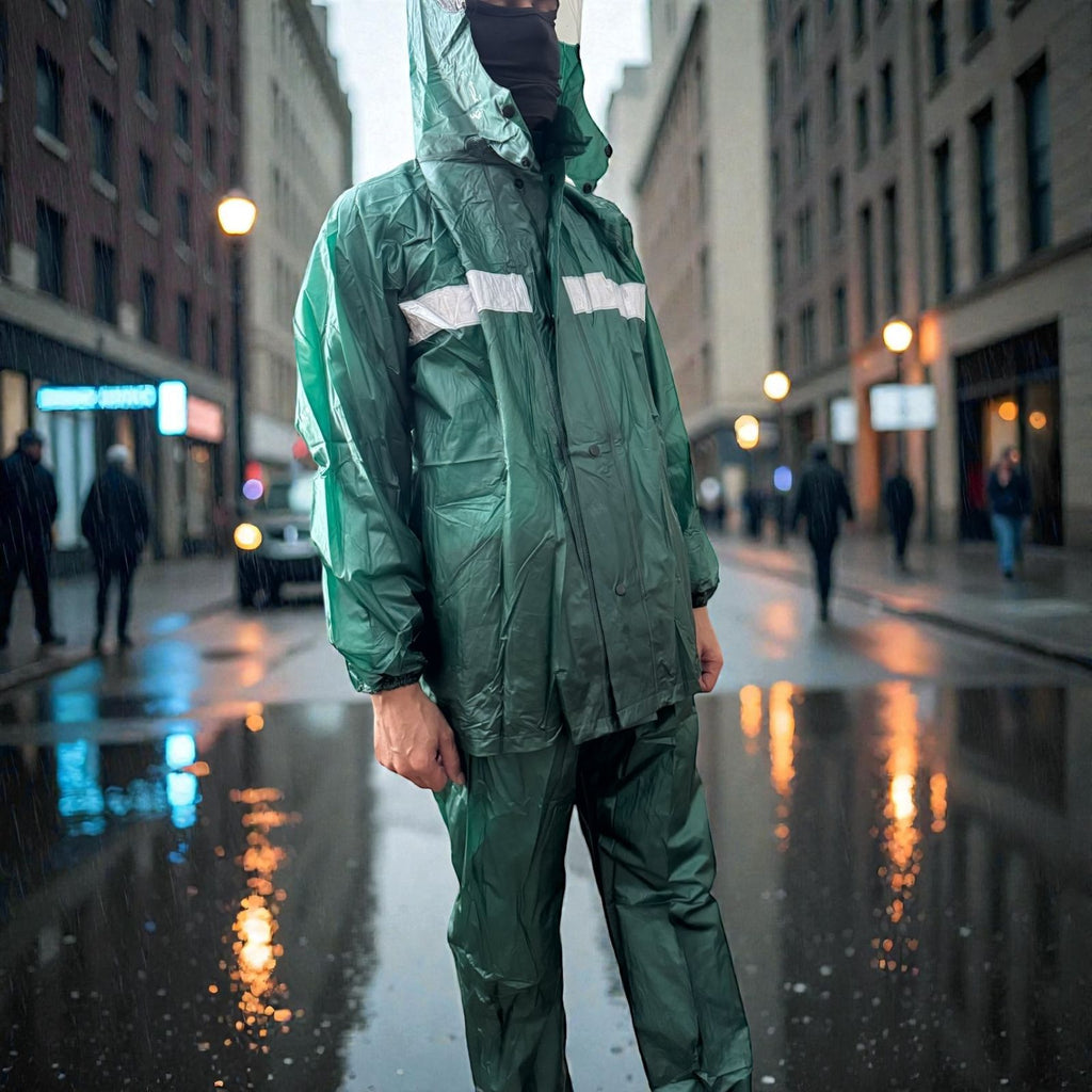 Heavy Duty Waterproof Raincoat Suit – Reflective Hooded Rain Jacket & Pants Set