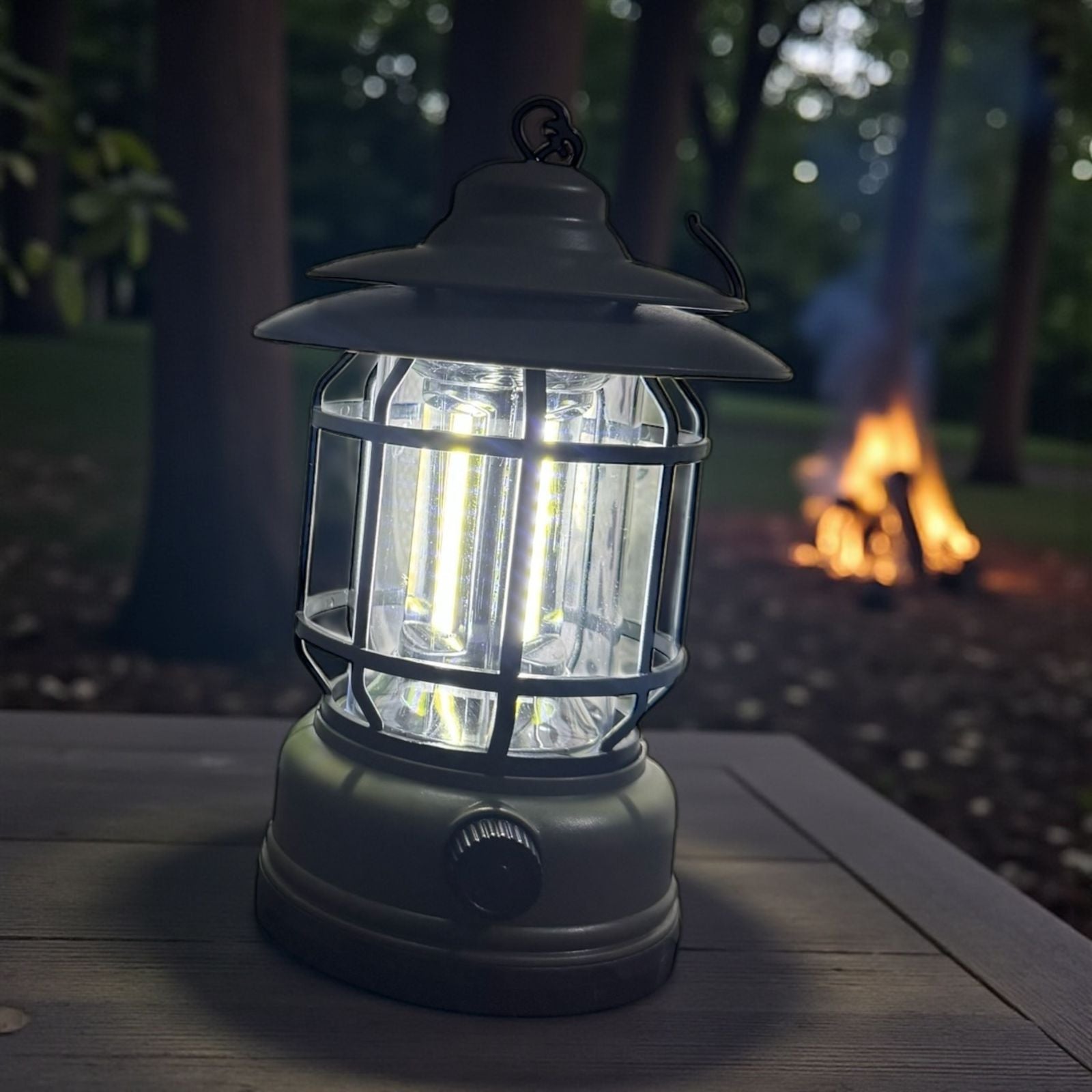 Rechargeable LED Camping Lantern – Vintage Outdoor Tent Light with Hanging Hook