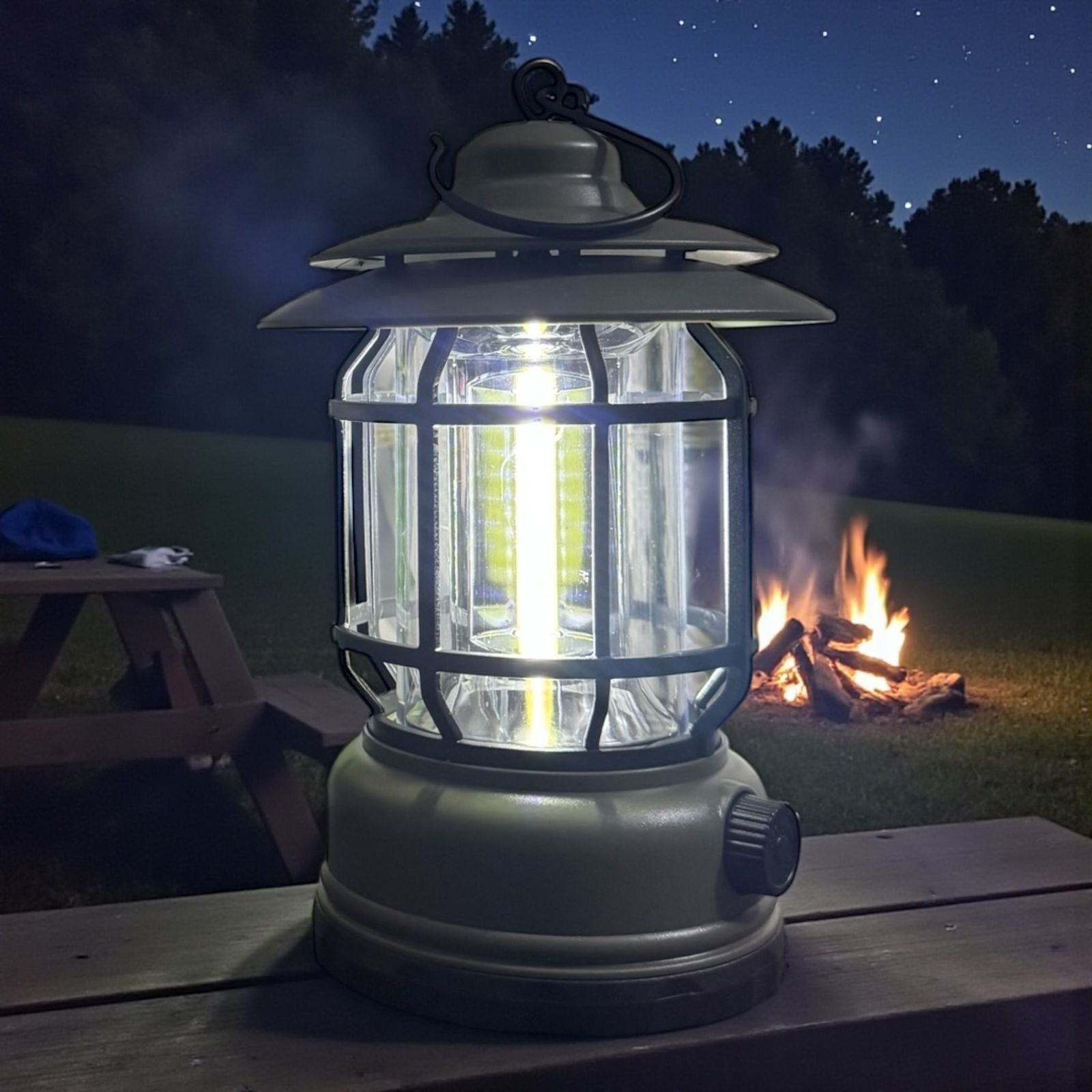 Rechargeable LED Camping Lantern – Vintage Outdoor Tent Light with Hanging Hook