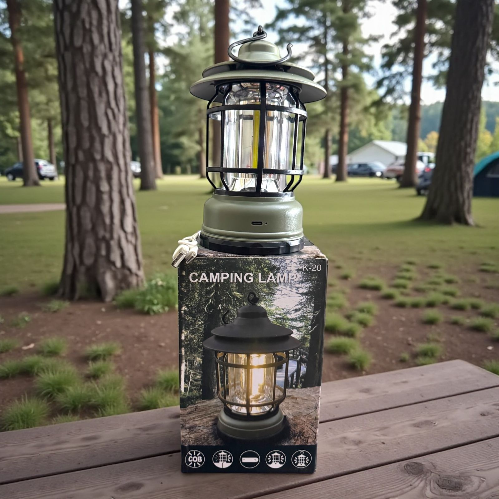 Rechargeable LED Camping Lantern – Vintage Outdoor Tent Light with Hanging Hook