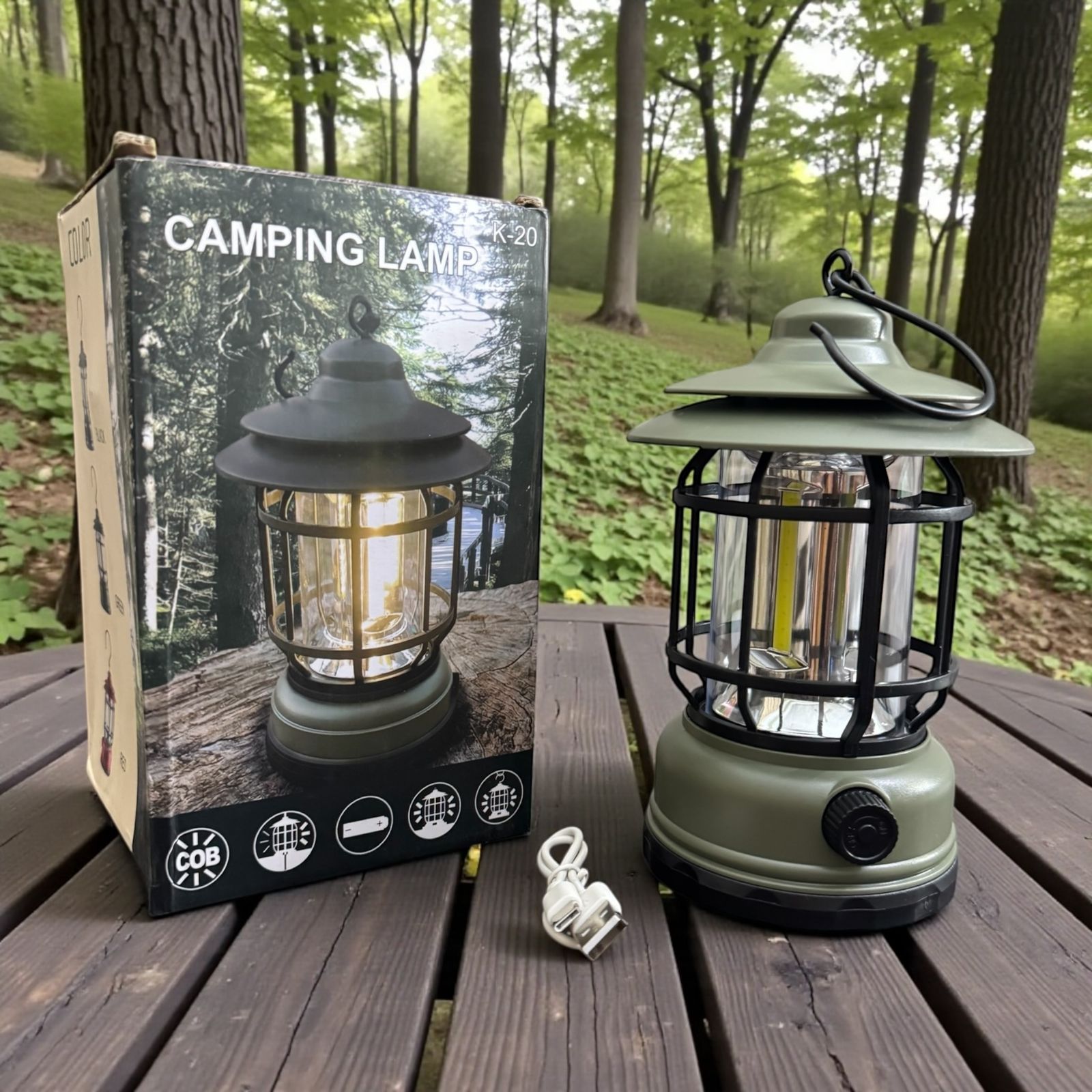 Rechargeable LED Camping Lantern – Vintage Outdoor Tent Light with Hanging Hook