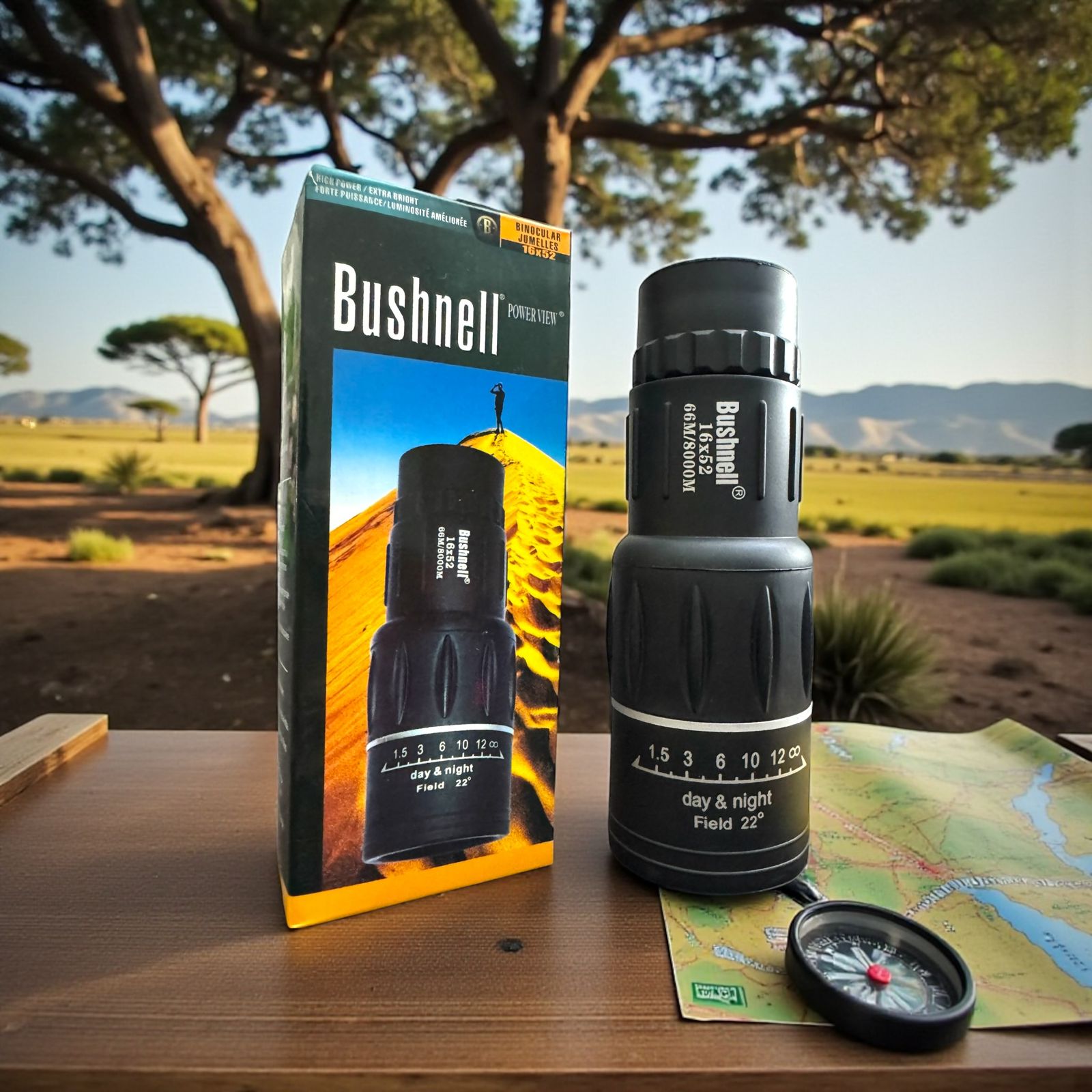 Bushnell 16x52 Monocular Telescope | High Power Day & Night Vision | Rugged Outdoor Scope