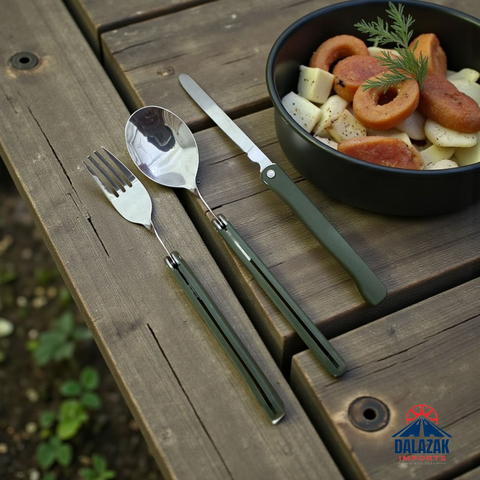 Foldable Camping Cutlery Set with Pouch – Stainless Steel Spoon, Fork & Knife for Outdoor & Travel