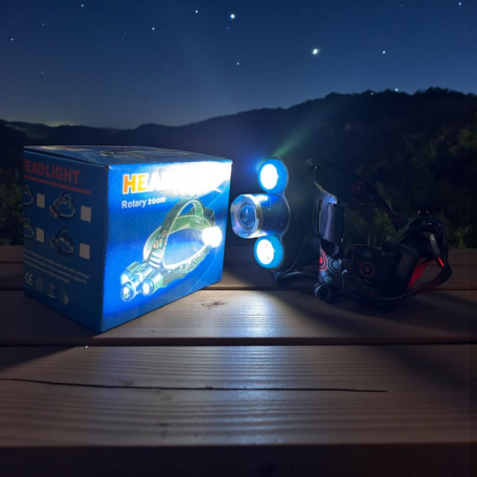 Rechargeable LED Headlamp with Rotary Zoom – Powerful Headlight for Camping & Hiking