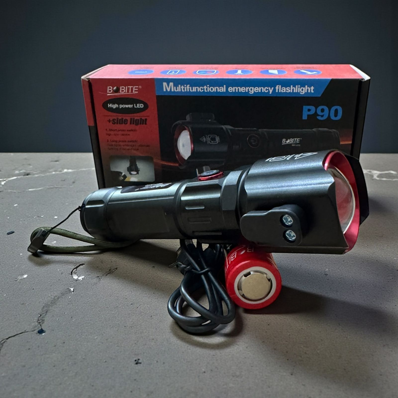 BOBITE BBT-2210 Rechargeable Tactical LED Flashlight with 12000mAh Battery