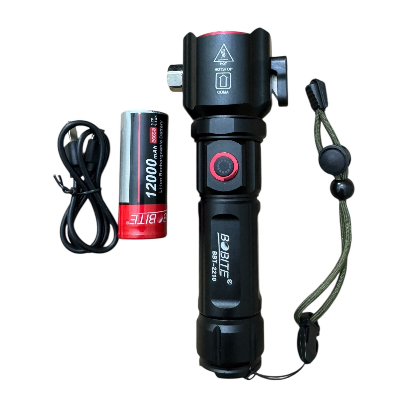 BOBITE BBT-2210 Rechargeable Tactical LED Flashlight with 12000mAh Battery