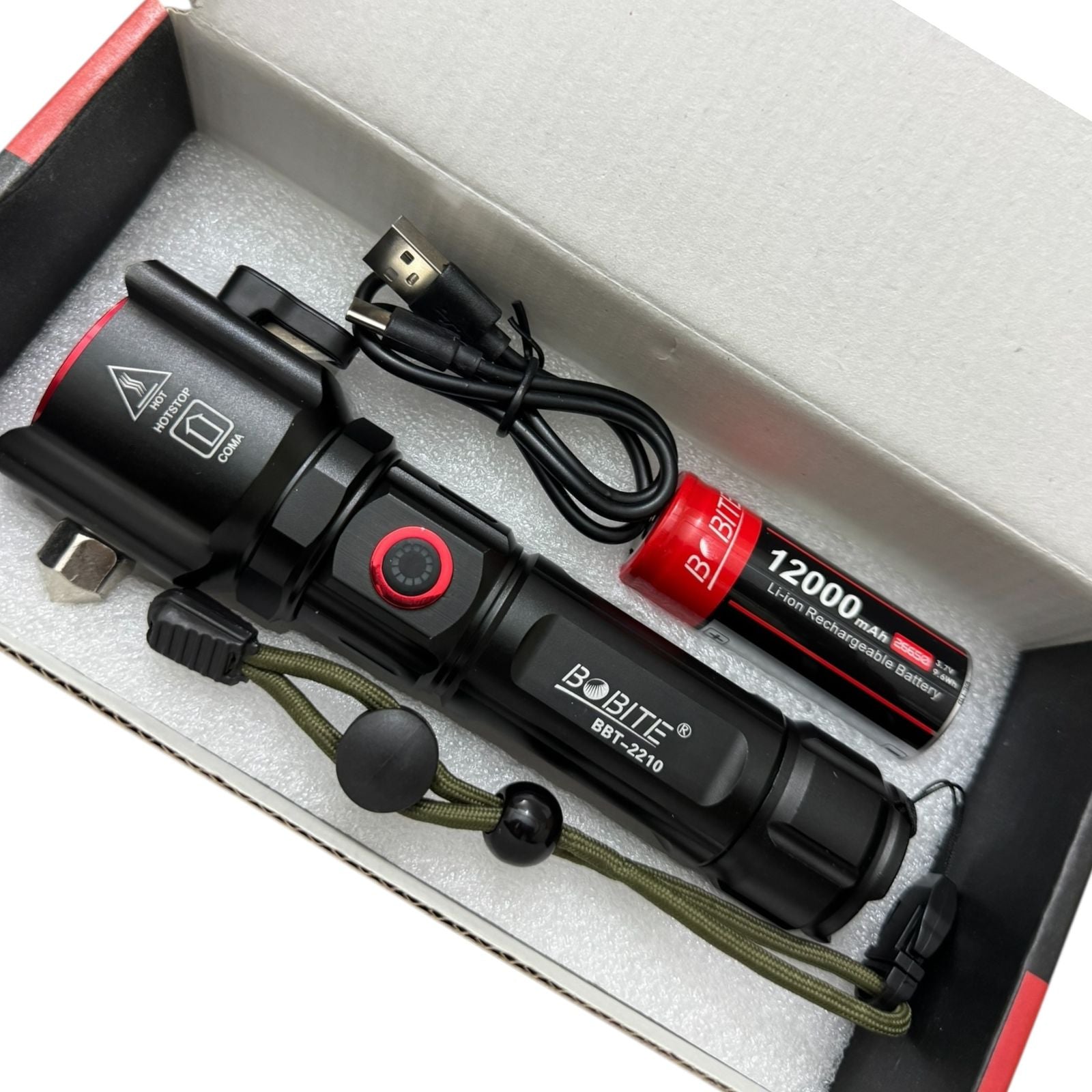 BOBITE BBT-2210 Rechargeable Tactical LED Flashlight with 12000mAh Battery