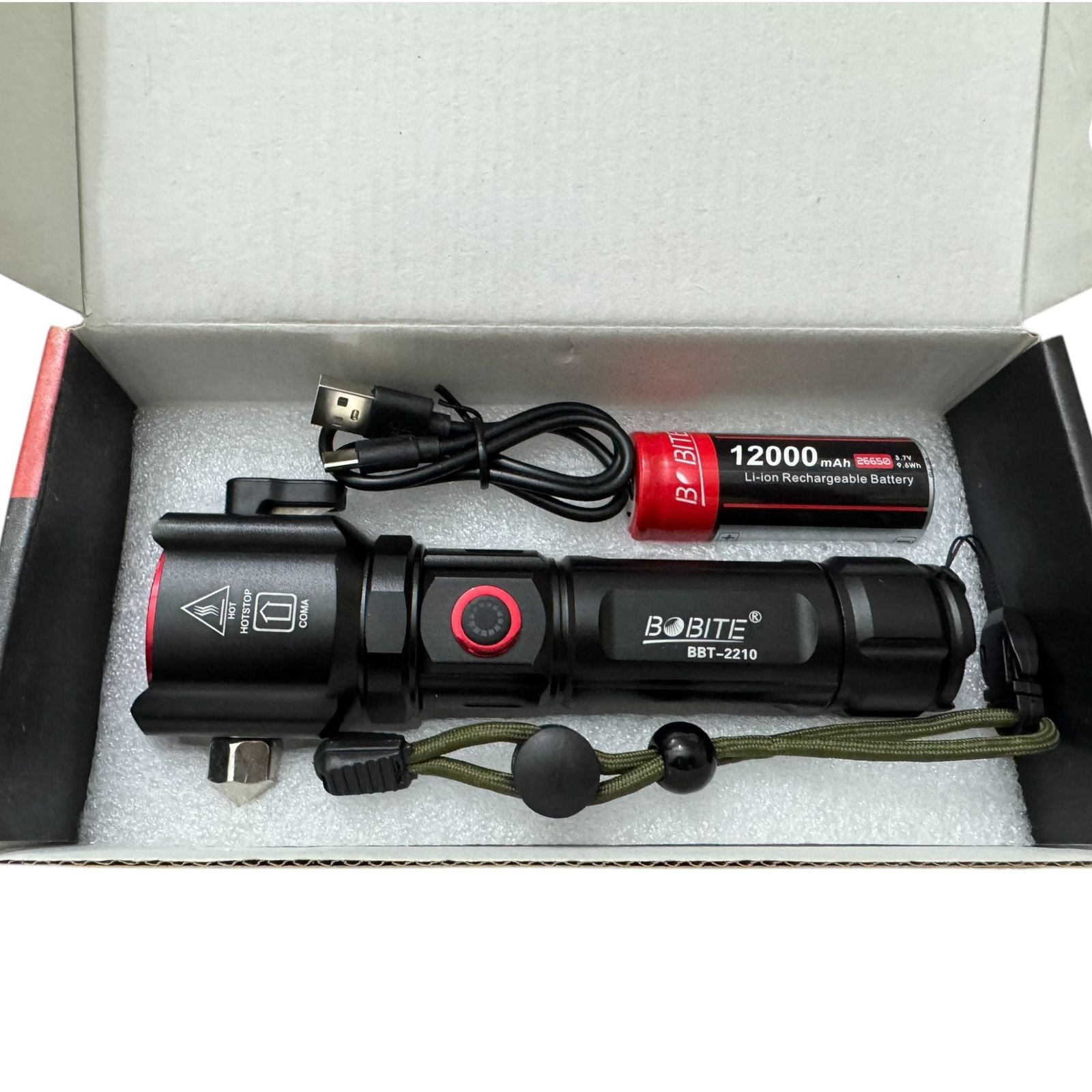 BOBITE BBT-2210 Rechargeable Tactical LED Flashlight with 12000mAh Battery