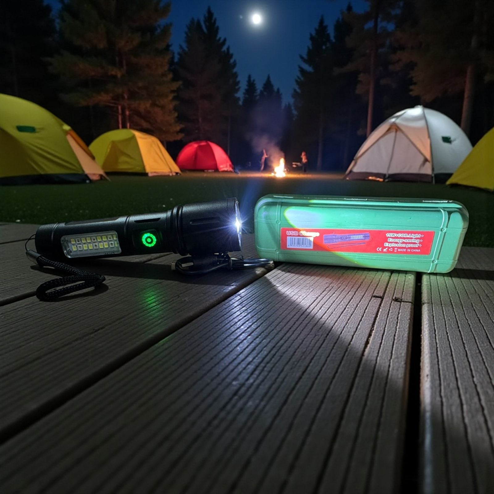USB Rechargeable Tactical LED Flashlight with COB Side Light – Camping, Emergency & Outdoor Torch