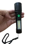 USB Rechargeable Tactical LED Flashlight with COB Side Light – Camping, Emergency & Outdoor Torch