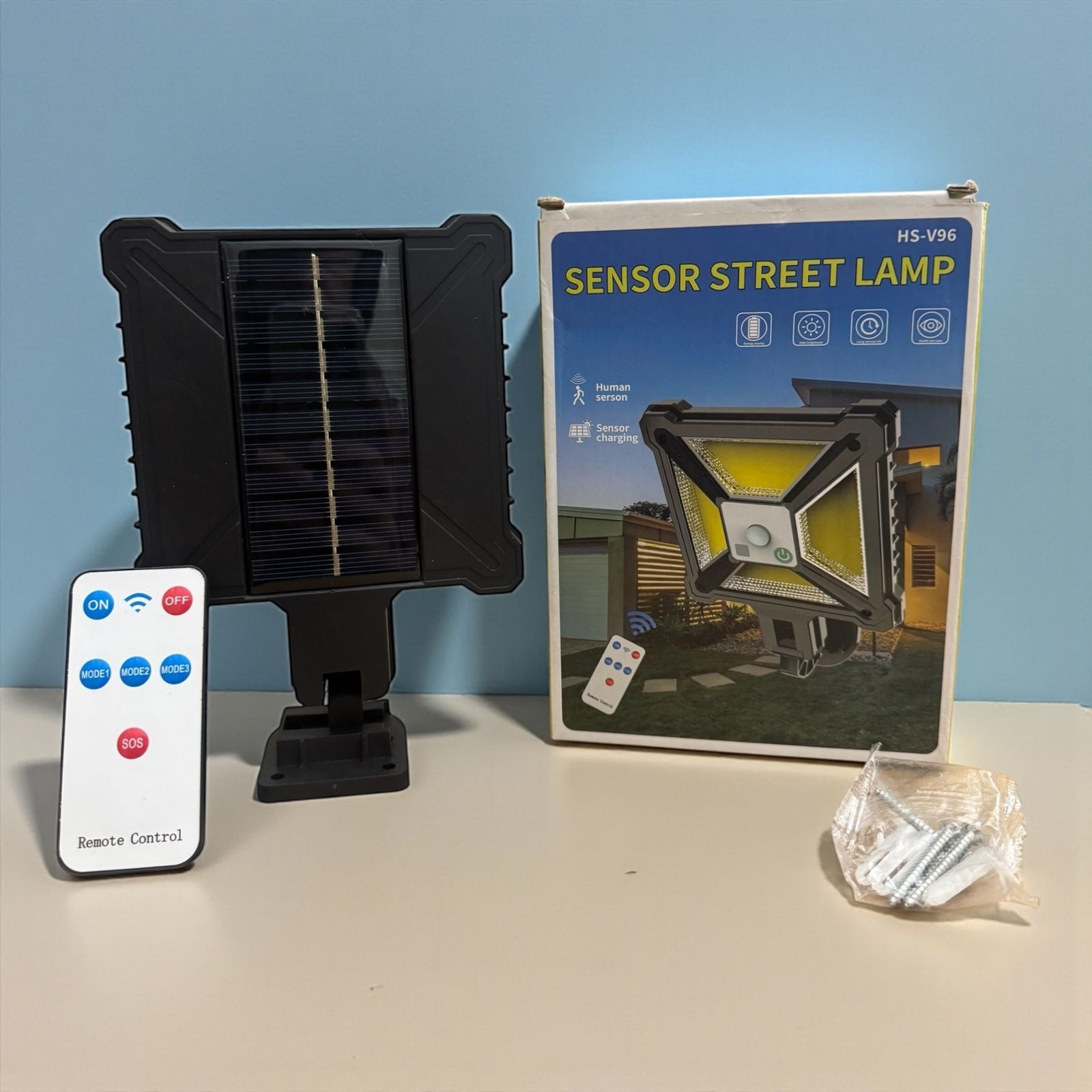 Solar Sensor Street Light with Motion Detection & Remote Control – Outdoor Waterproof LED Wall Lamp v-96