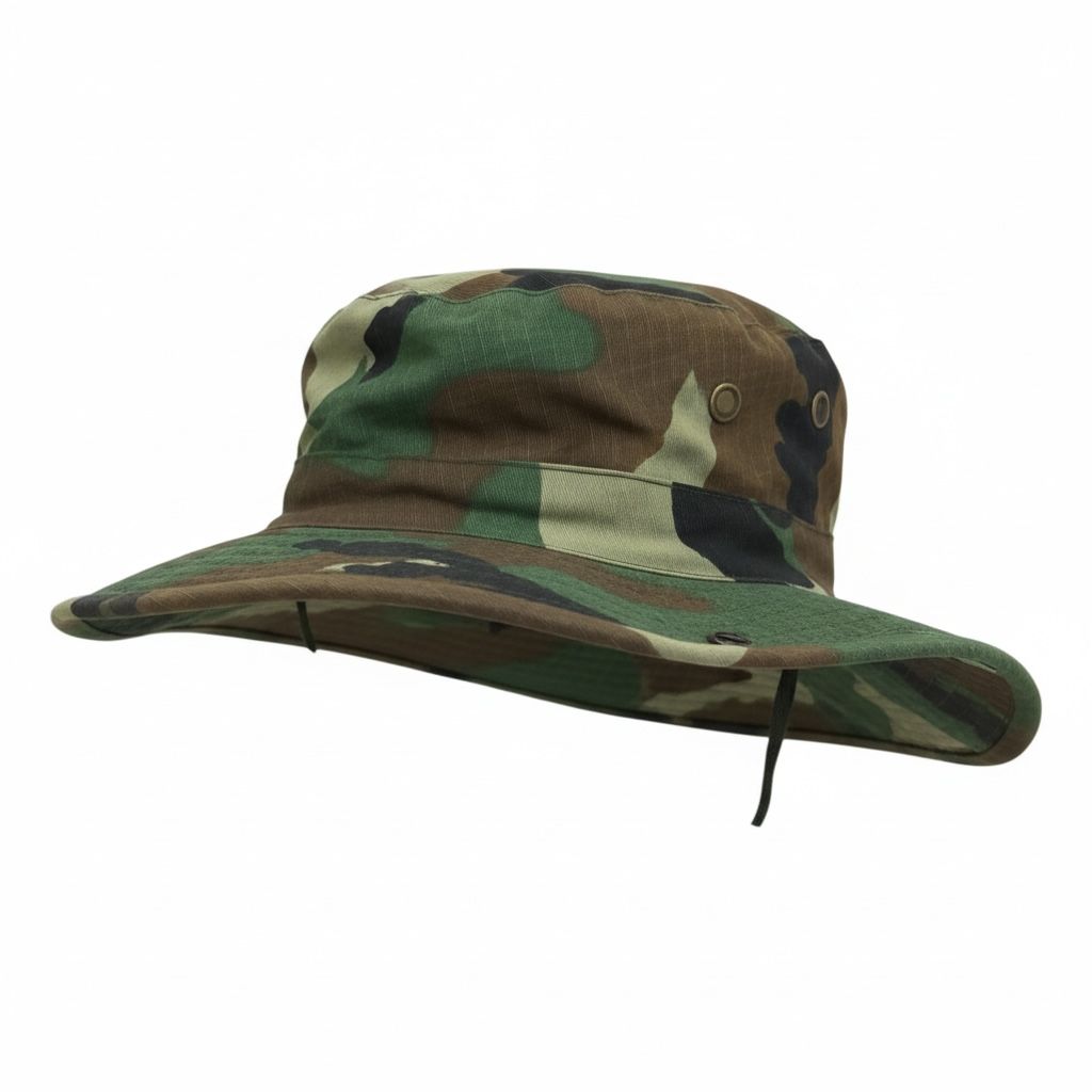 Tactical Camouflage Boonie Hat with Chin Strap – Outdoor & Military Style Sun Hat