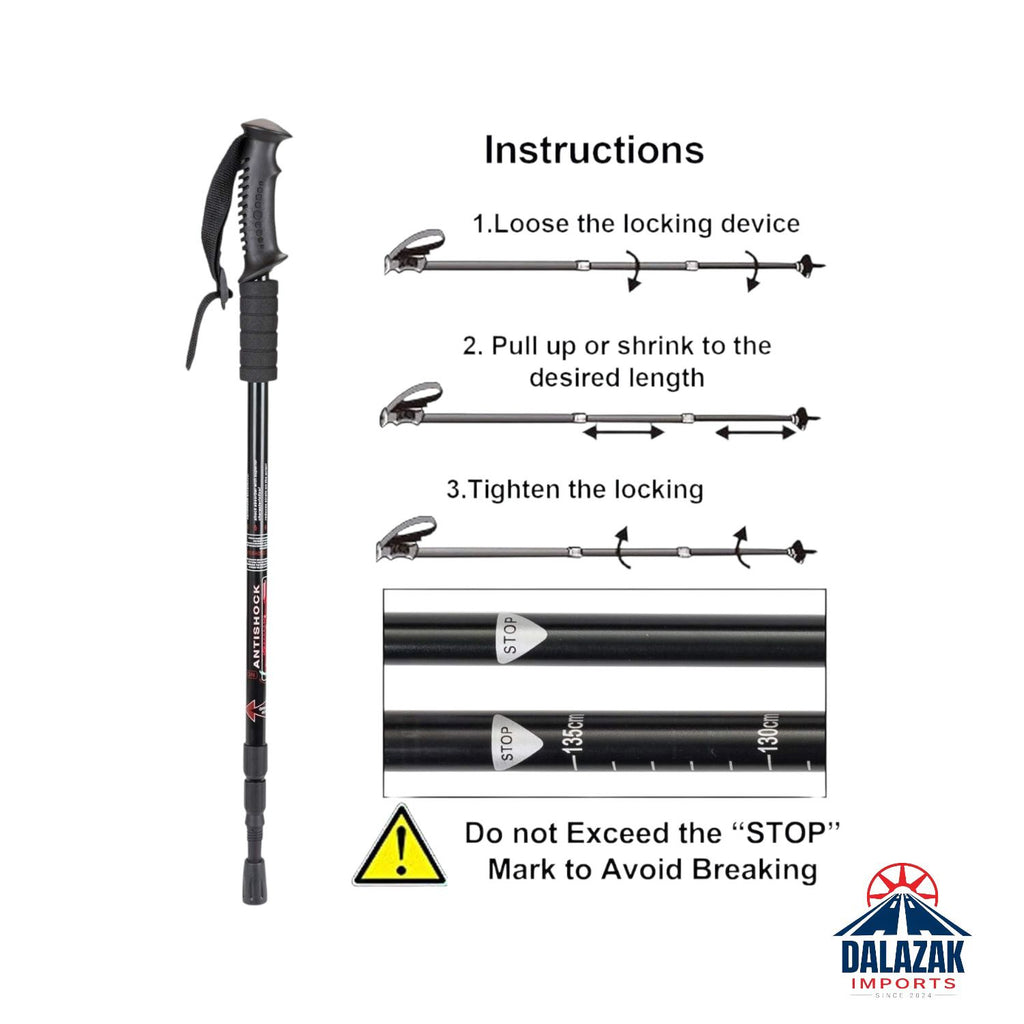 Adjustable Anti-Shock Trekking Poles (25”–52”) – Lightweight Hiking & Walking Sticks with Accessories