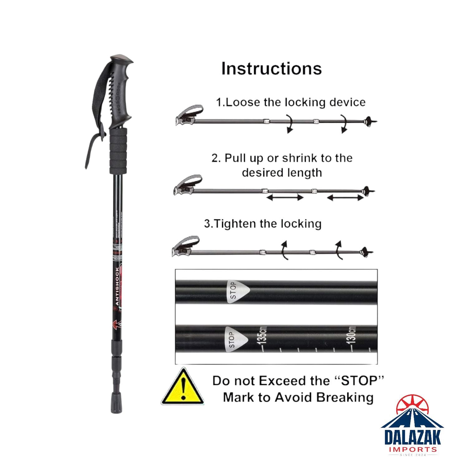 Adjustable Anti-Shock Trekking Poles (25”–52”) – Lightweight Hiking & Walking Sticks with Accessories