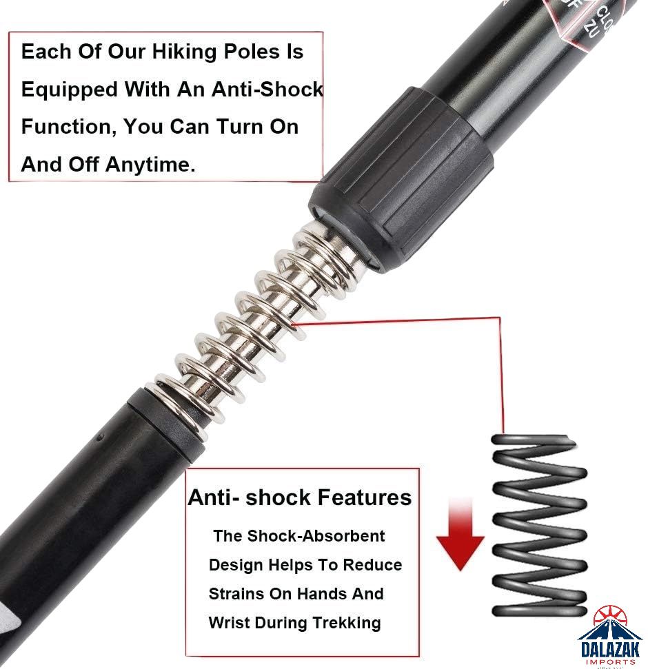 Adjustable Anti-Shock Trekking Poles (25”–52”) – Lightweight Hiking & Walking Sticks with Accessories