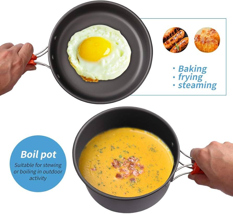 Camping Cooking Set Outdoor | Portable Lightweight Camping Cookware Set with Kettle, Pot & Frying Pan 512