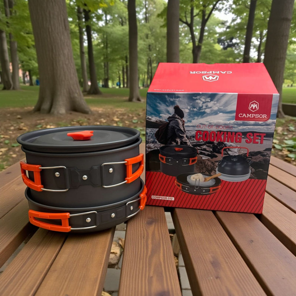 Camping Cooking Set Outdoor | Portable Lightweight Camping Cookware Set with Kettle, Pot & Frying Pan 512
