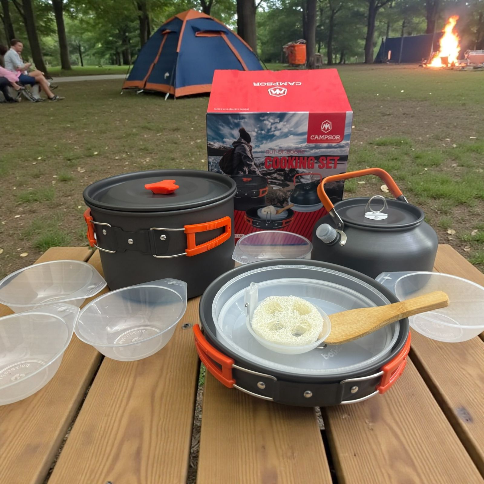 Camping Cooking Set Outdoor | Portable Lightweight Camping Cookware Set with Kettle, Pot & Frying Pan 512