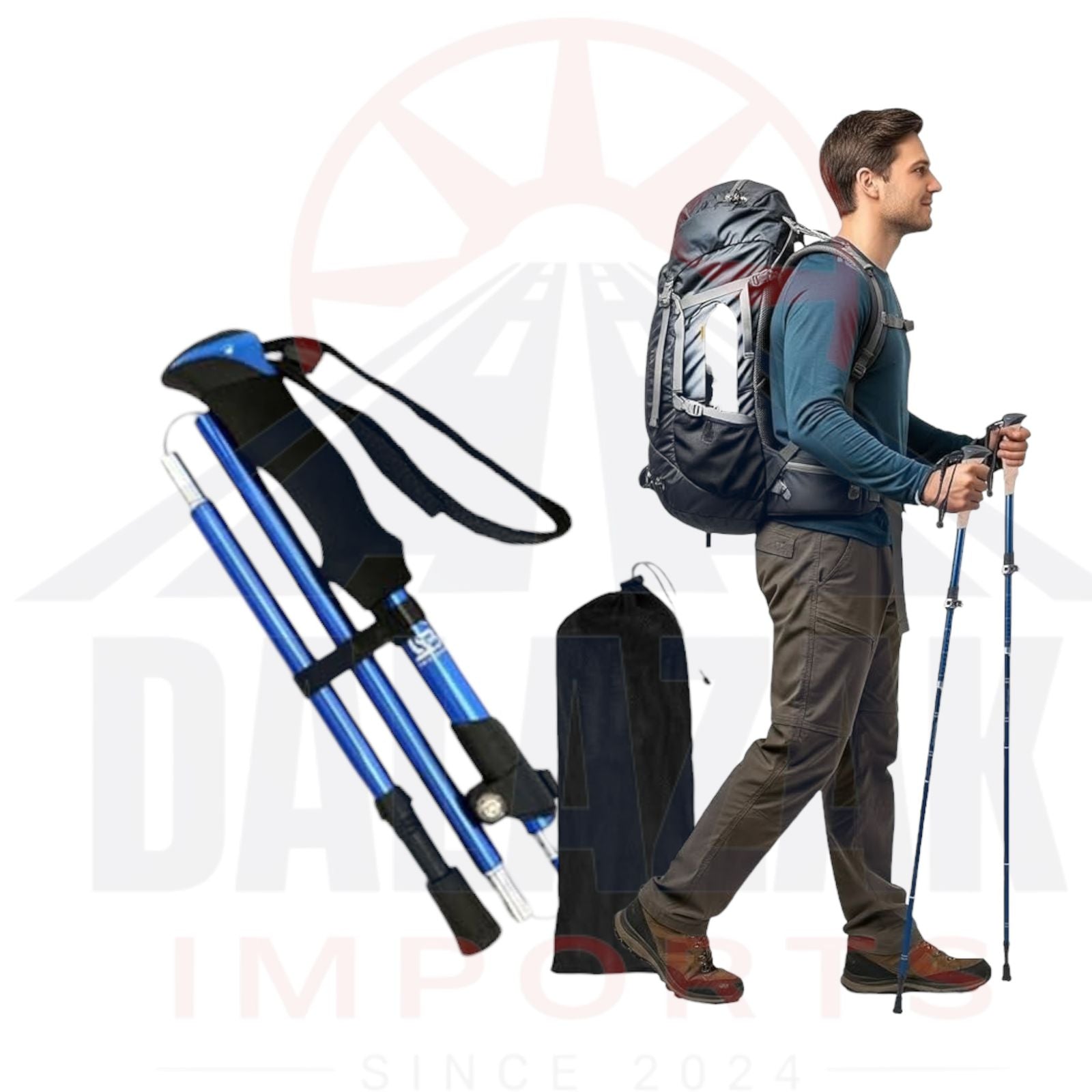 Adjustable Trekking Poles – Lightweight Foldable Hiking Walking Stick with Carry Bag