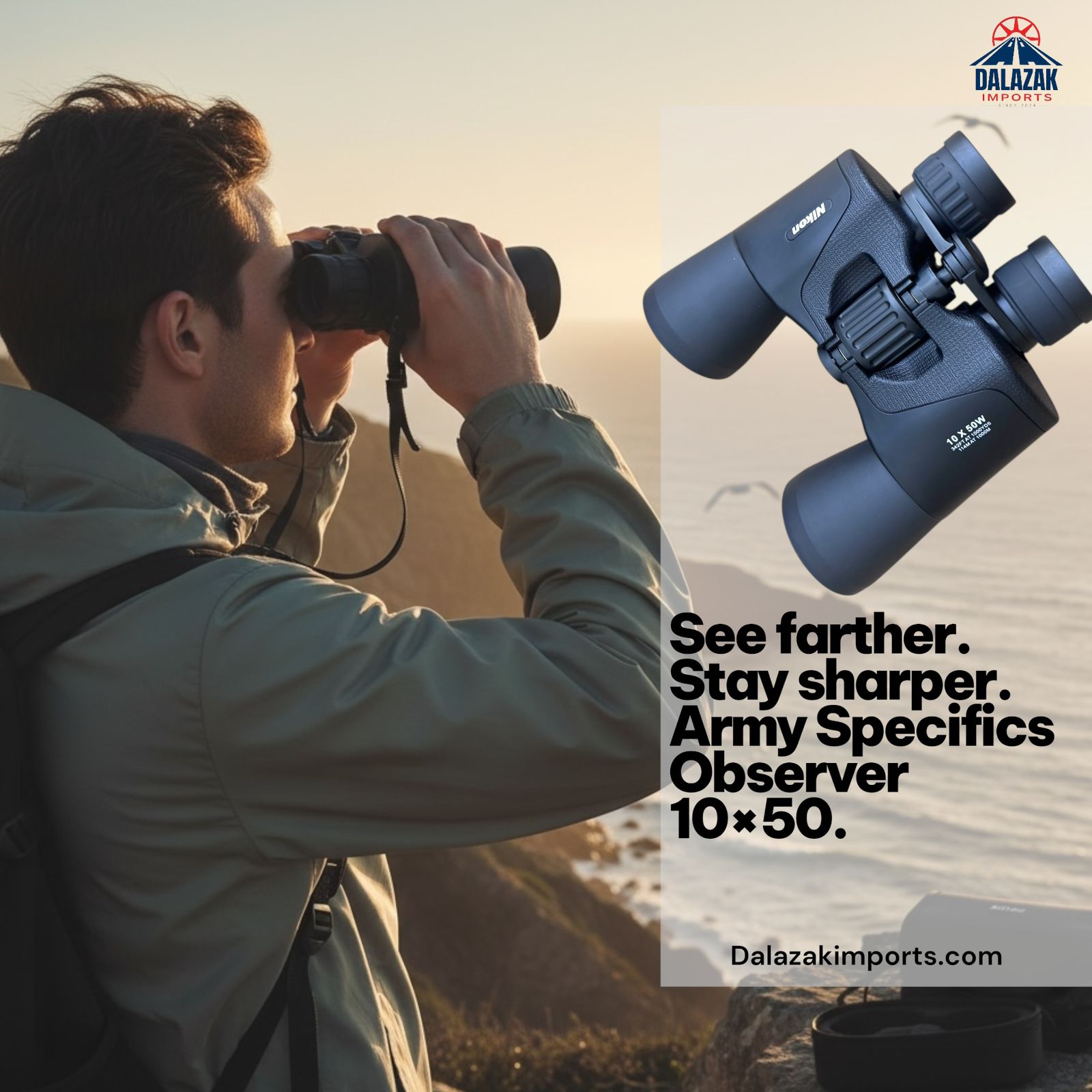 Army Observer 10x50 Binoculars – Military Style Powerful Long Range Viewing