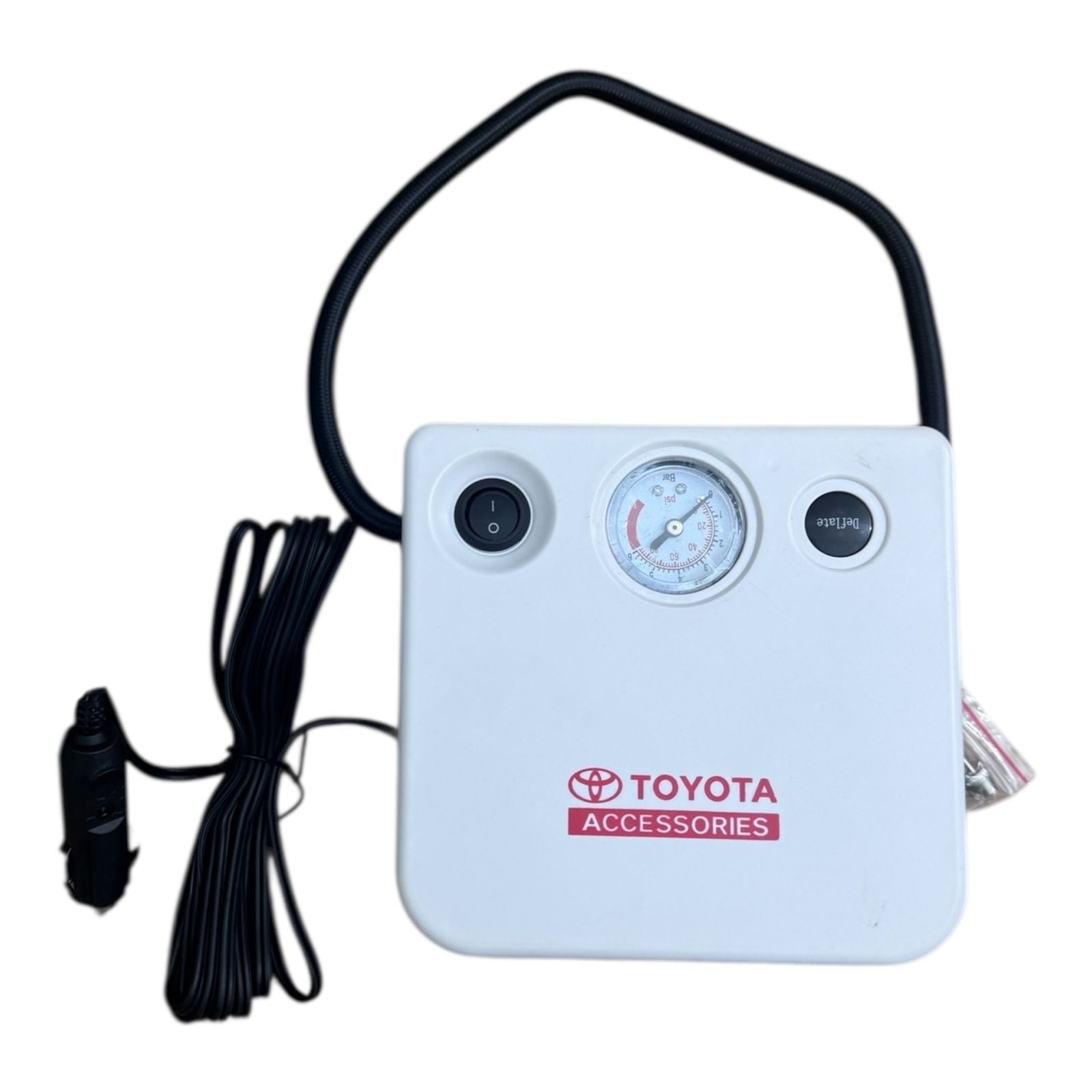 Japan Lot Imported 12V Tire Inflator Air Compressor with Pressure Gauge & Carry Case white