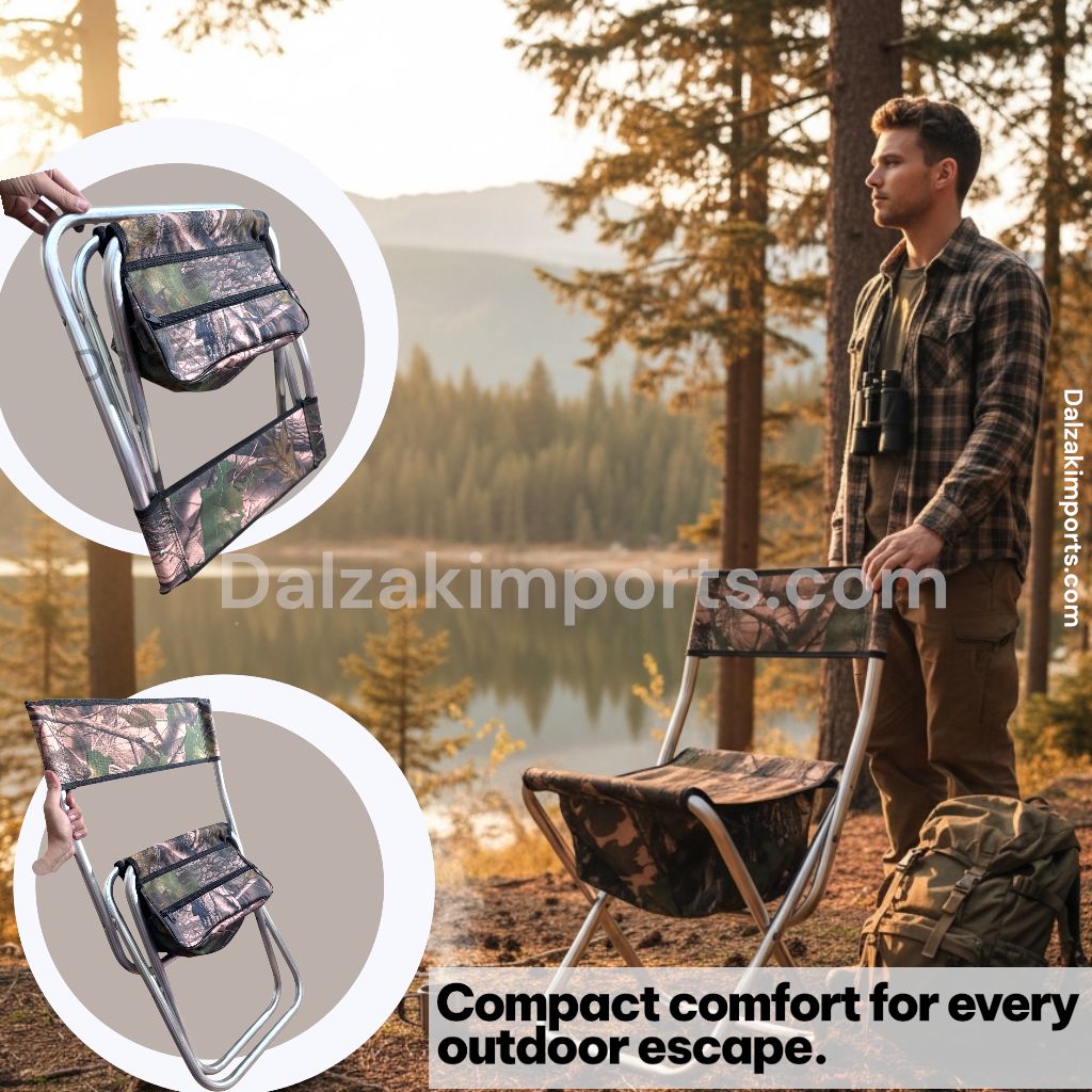 Portable Folding Camping Chair with Storage Pouch – Lightweight Outdoor Hunting & Fishing Chair