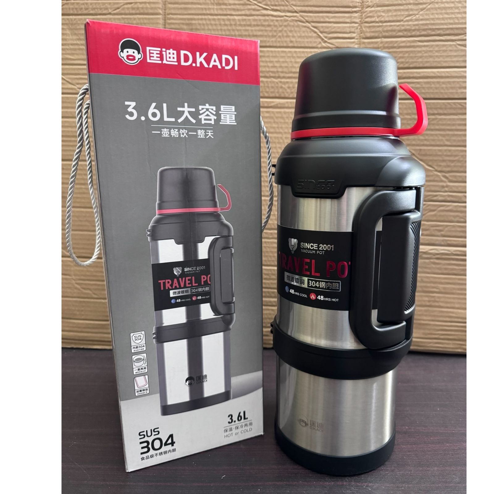 D KADI 3.6L Stainless Steel Vacuum Flask – 48 Hours Hot & Cold Thermal Bottle for Travel & Outdoor Use