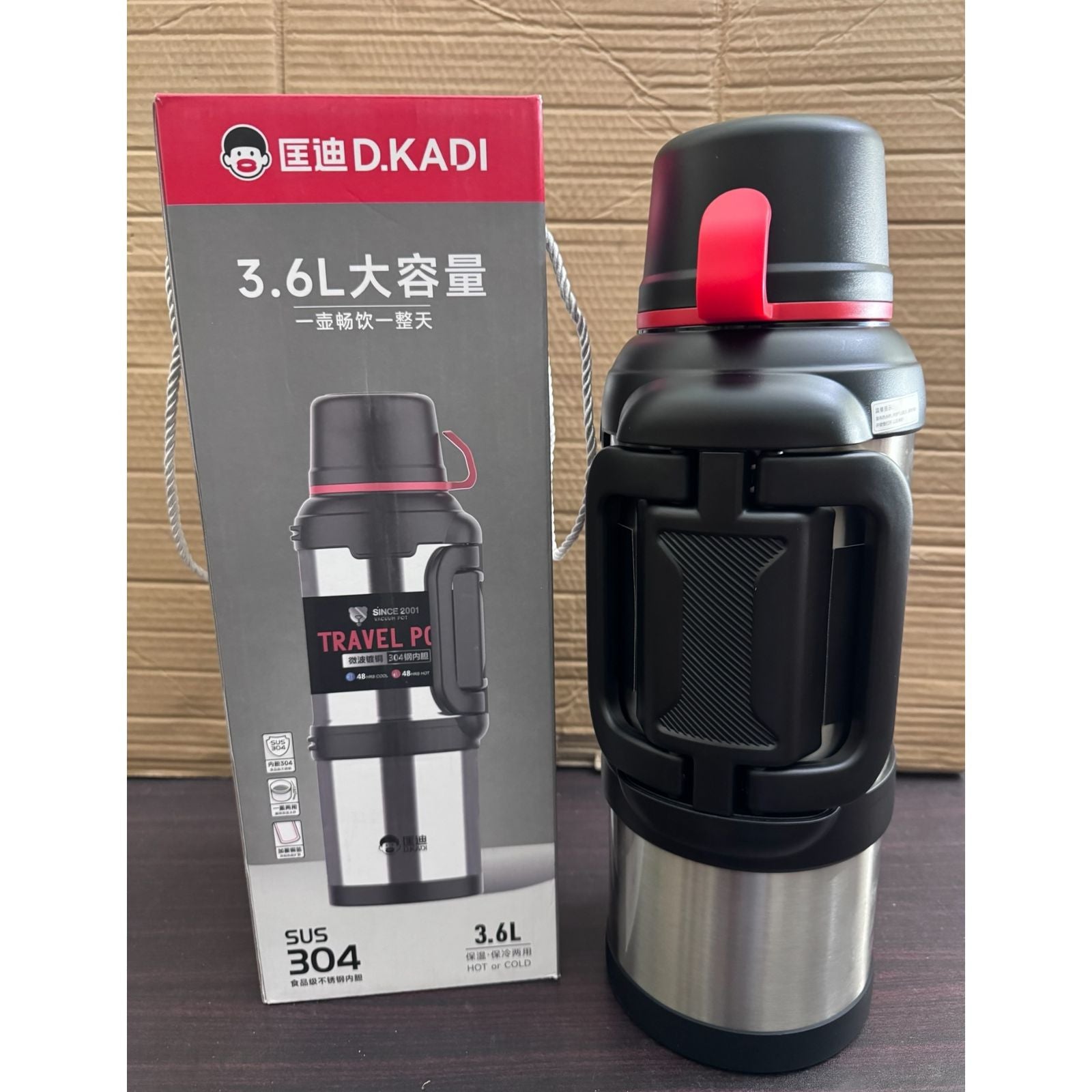 D KADI 3.6L Stainless Steel Vacuum Flask – 48 Hours Hot & Cold Thermal Bottle for Travel & Outdoor Use