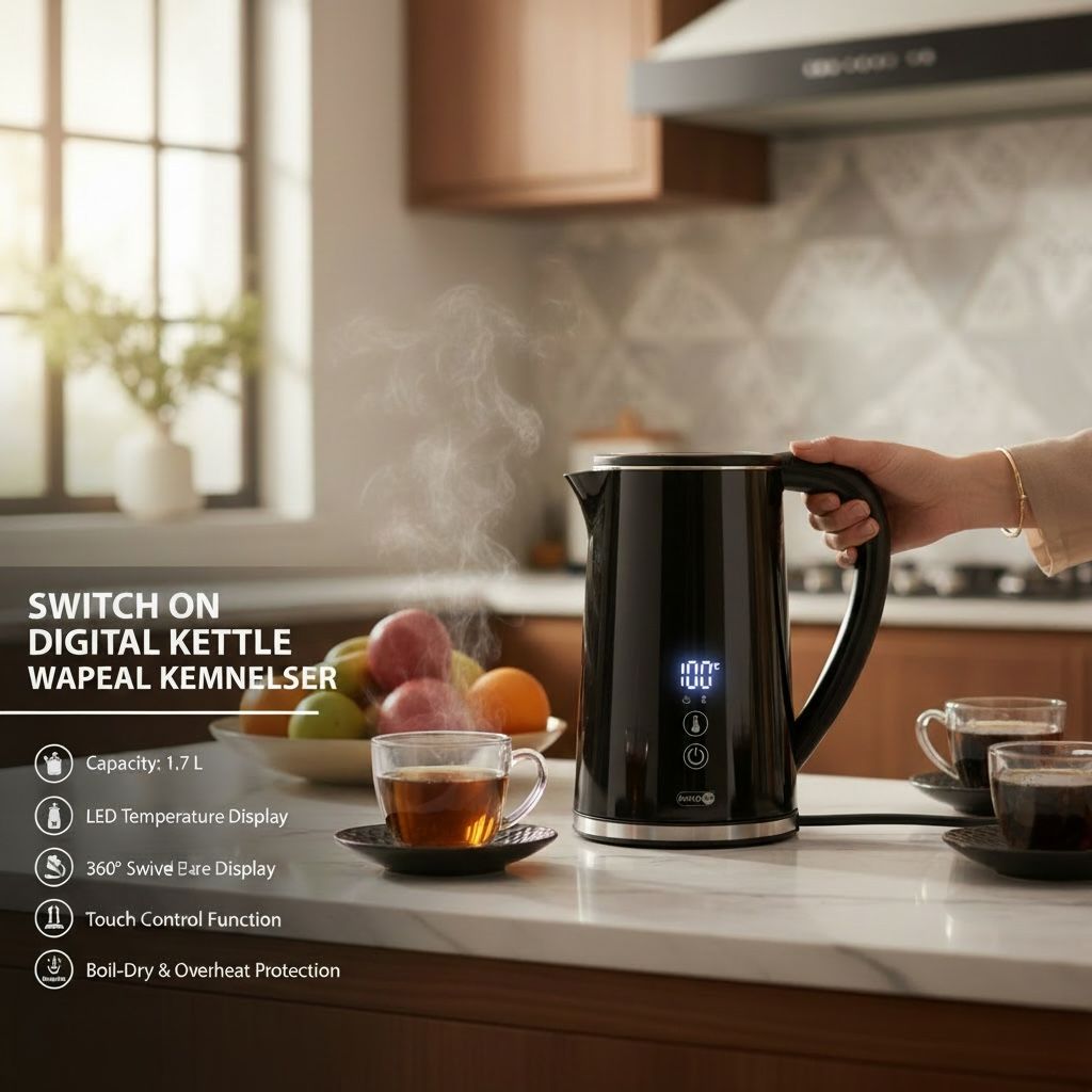 Digital Electric Water Kettle 1.7L with LED Temperature Display