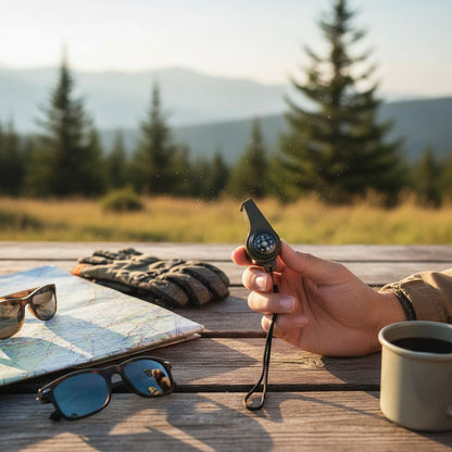 2-in-1 Survival Whistle with Compass & Thermometer | Emergency Outdoor Safety Tool