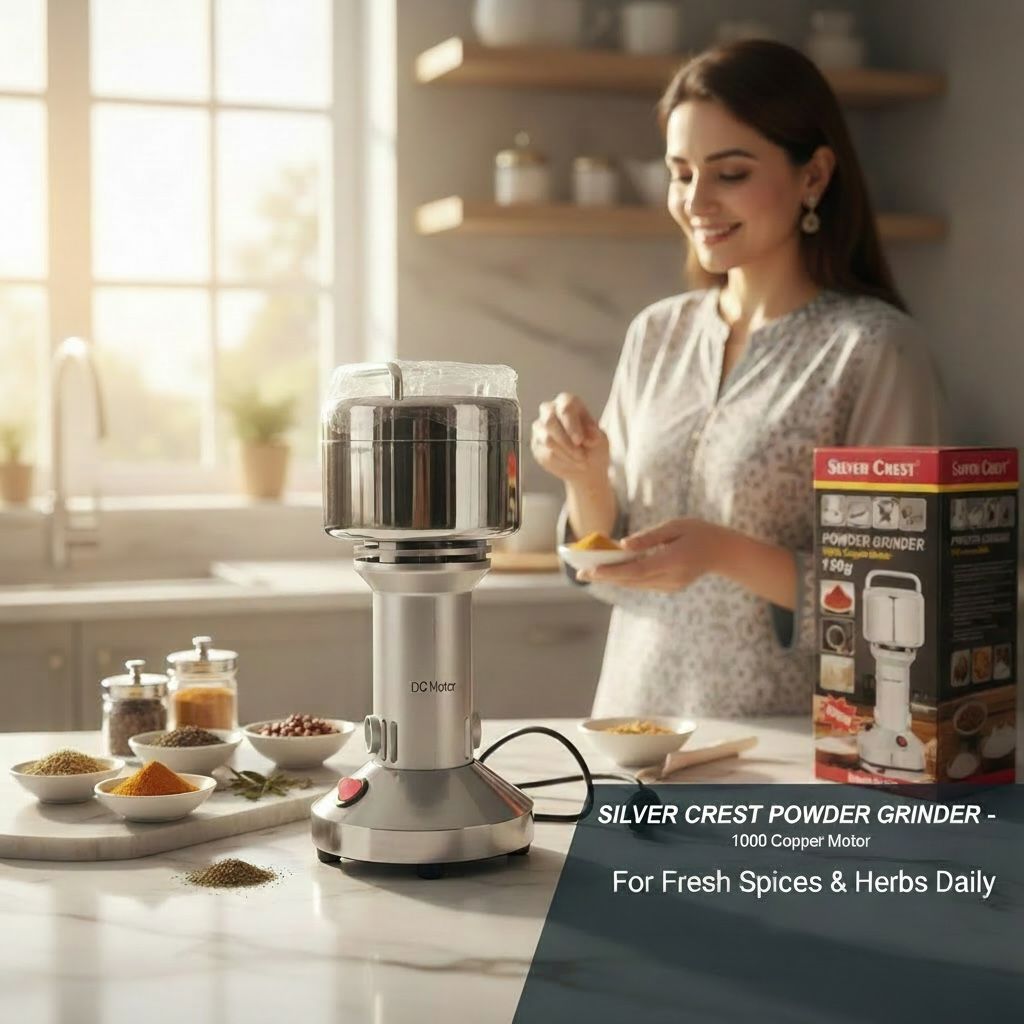 Silver Crest Powder Grinder 1000W (Lot Imported) – 150g Capacity | Heavy Duty Spice & Grain Grinder – Pakistan