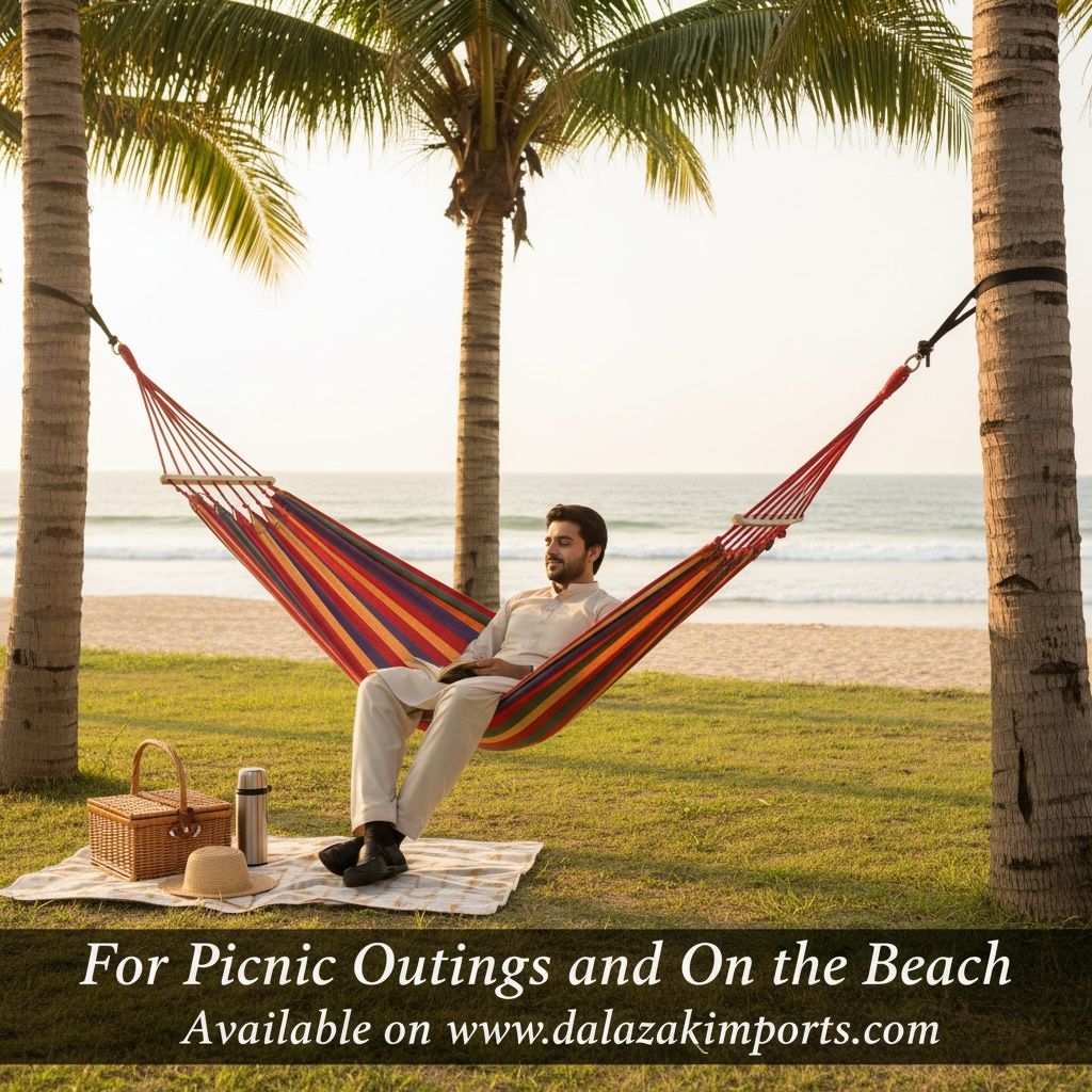 Heavy-Duty Portable Outdoor Hammock – Multi-Color Striped Canvas for Beach, Camping & Picnic Outings