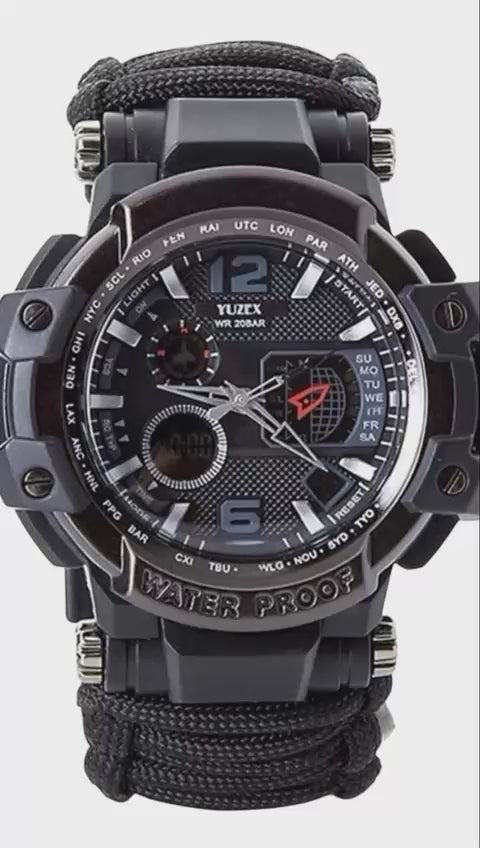 Multifunction Tactical G3 Paracord Survival Watch with Compass & Fire Starter- G