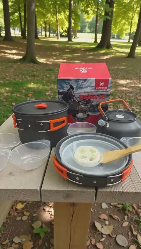 Camping Cooking Set Outdoor | Portable Lightweight Camping Cookware Set with Kettle, Pot & Frying Pan 512