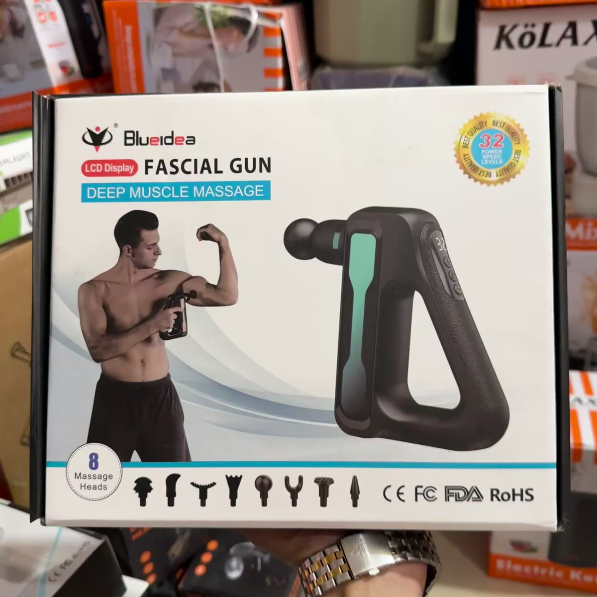 Blueidea BLD-888 Massage Gun – 32 Speed Levels, 8 Massage Heads & LCD Display